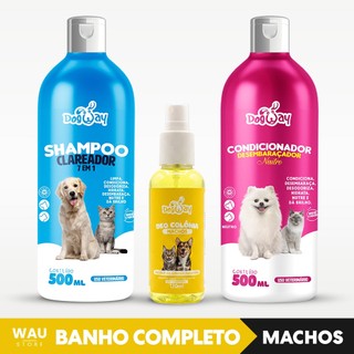 Kit Shampoo + Condicionador + Perfume Cachorro 500ml Dog Way Clareador Filhotes Gato Banho