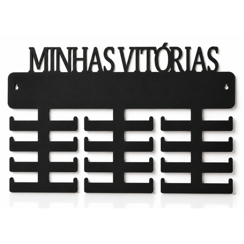 Porta Medalhas Corrida Minhas Vitorias Feminino & Masculino MDF Vazado Preto