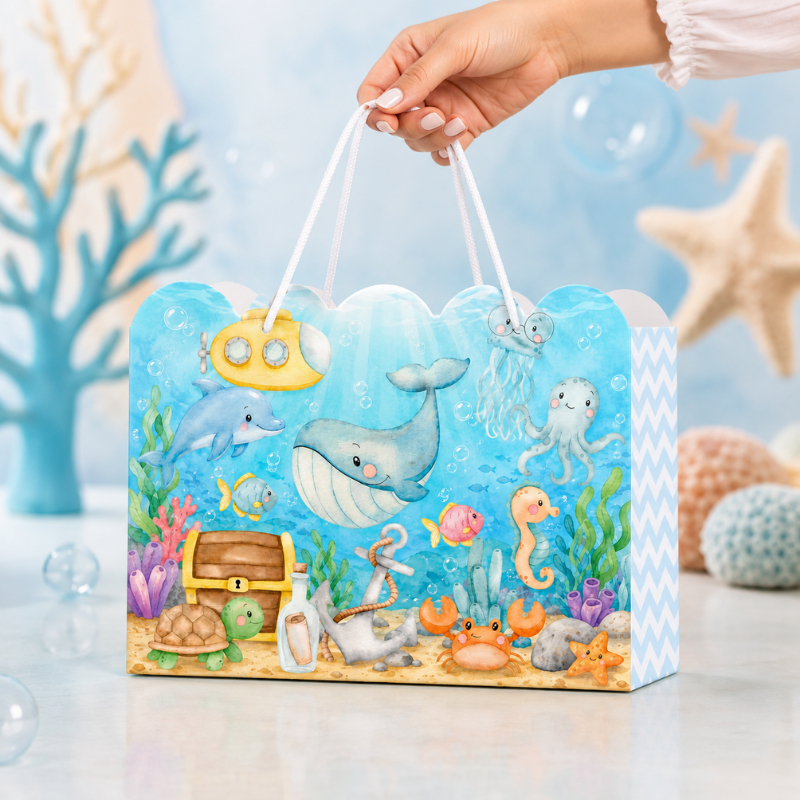 ENVIO RÁPIDO - Sacolinha Personalizada Fundo do Mar menino | Sacolinha Festa Fundo do Mar | Lembrancinha Aniversário