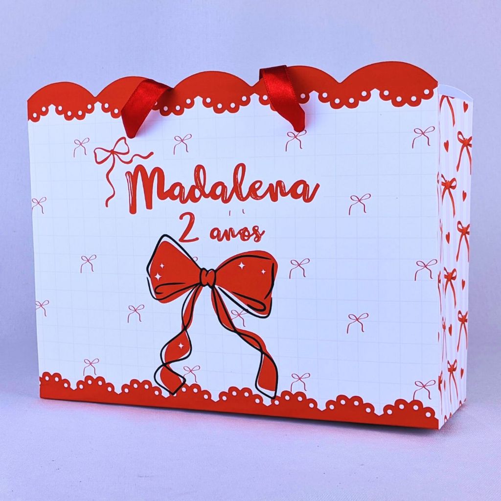 Sacola de Papel Personalizada Laço Vermelho 30x25x10 cm Lembrancinha Festa Aniversário