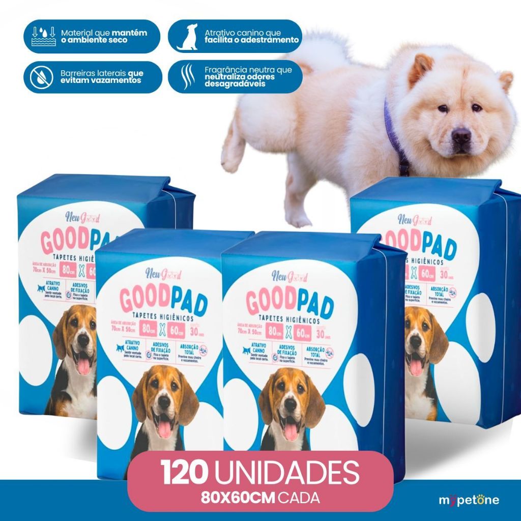 Kit 4 Tapete Higiênico Good Pad 80x60cm 30 Unidades para cachorro
