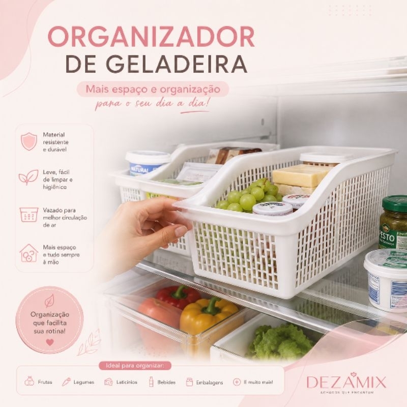 Organizador de Geladeira Transparente Multiuso Empilhável para Frutas Verduras Bebidas e Alimentos