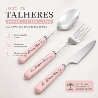 Conjunto de Talher Personalizado Com Nome e Estojo Talher de Metal Talher para Marmita Portátil