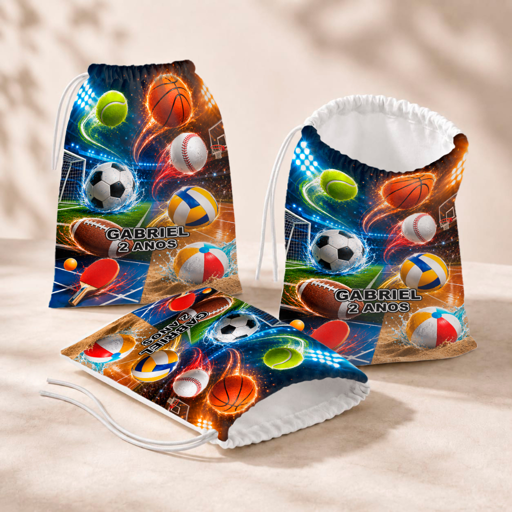 20 Sacolinhas Personalizada Festa Infantil 18x26 Aniversário Lembrancinha Bolas Esporte Bola M2