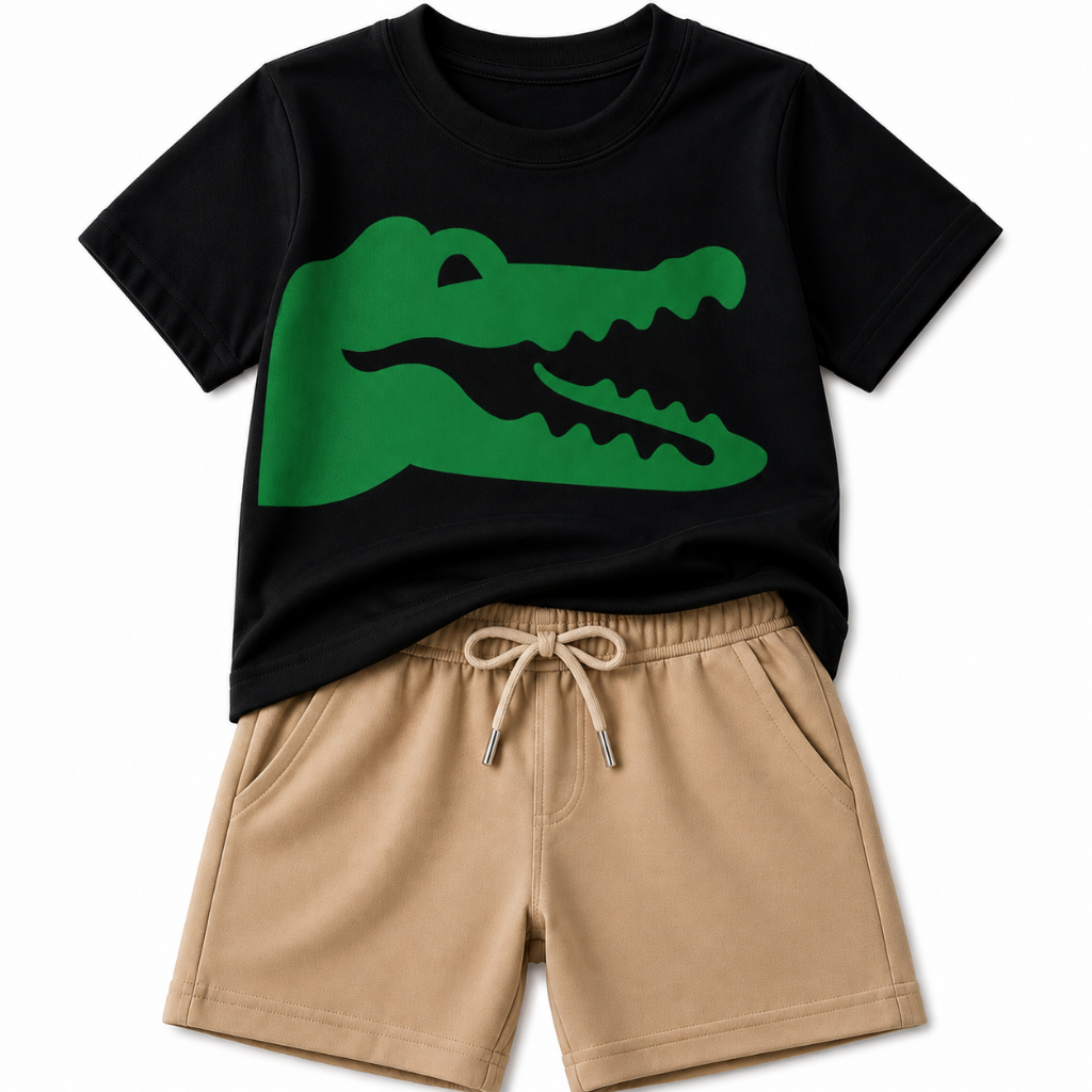 Conjunto Infantil Masculino Camiseta Estampada e Bermuda confortável Bege Algodão Kids Moletinho