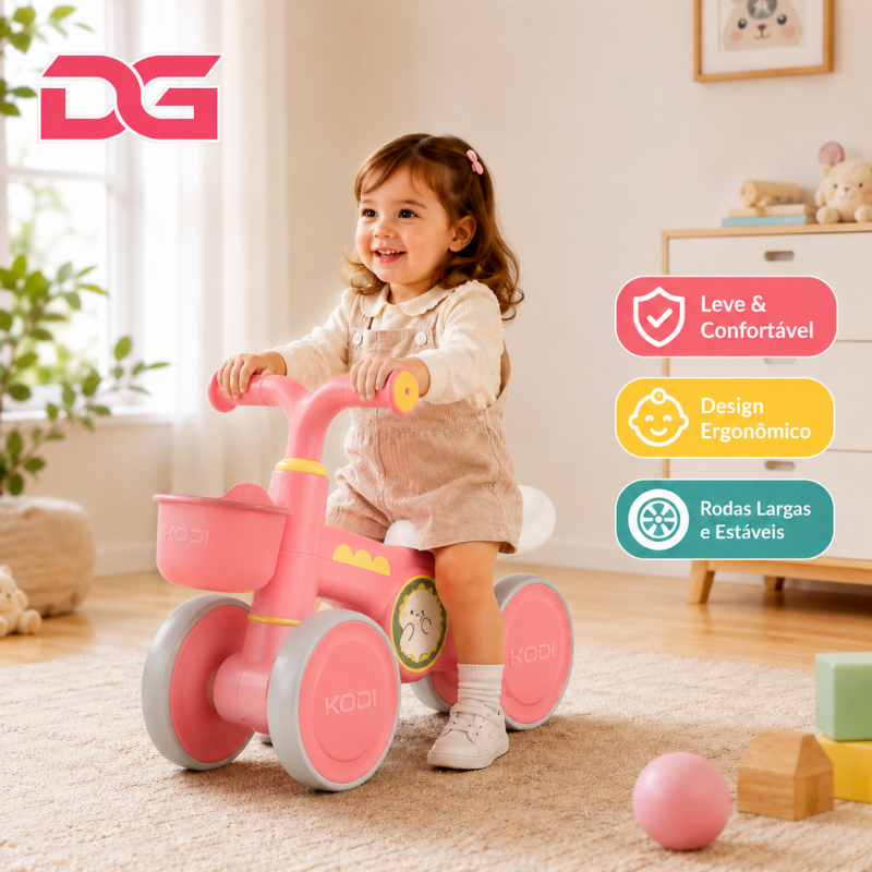 Bicicleta sem pedal 4 rodas para bebê, com música e luzes, rodas largas, brinquedo de treino de equilíbrio-P25
