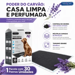 Tapete Higiênico Cães Carvão Bambu Ativado Aroma Lavanda 30 Unidades Absorvente Anti Odor Tamanho 60x60cm / 80x60cm