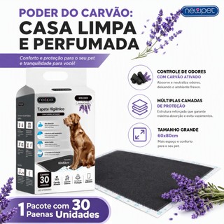 Tapete Higiênico Cães Carvão Bambu Ativado Aroma Lavanda 30 Unidades Absorvente Anti Odor…