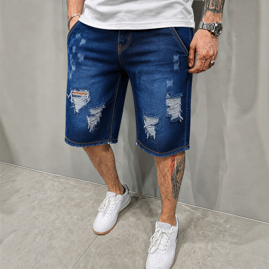 Bermuda Jeans Masculina Destroyed Rasgada Premium Fashion Casual Moda Verão 2026 Confortável Alta Qualidade Premium