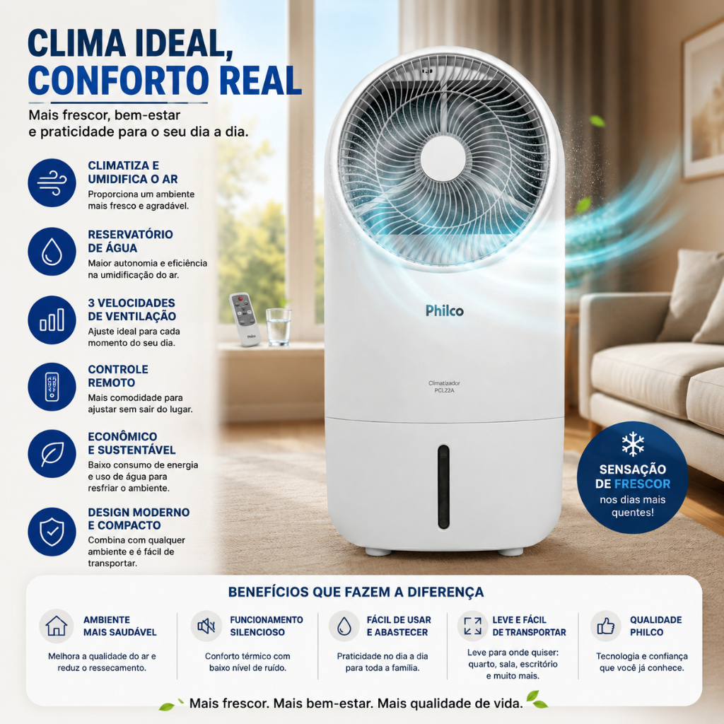 Climatizador de Ar Philco 22L 4 em 1 100W PCL22A 127V