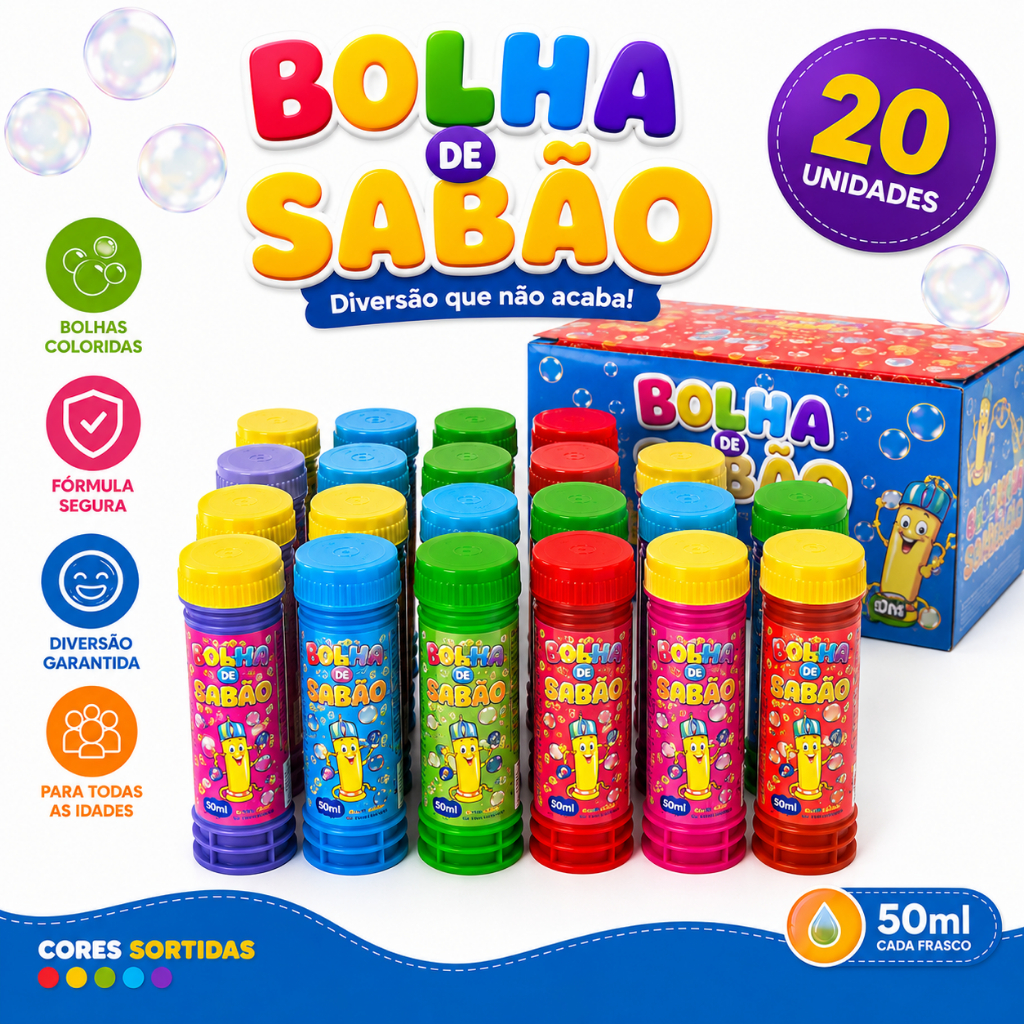 20 Bolha de Sabão Bolinha com Liquido Colorido Kit Festa Junina Atacado Lembranc