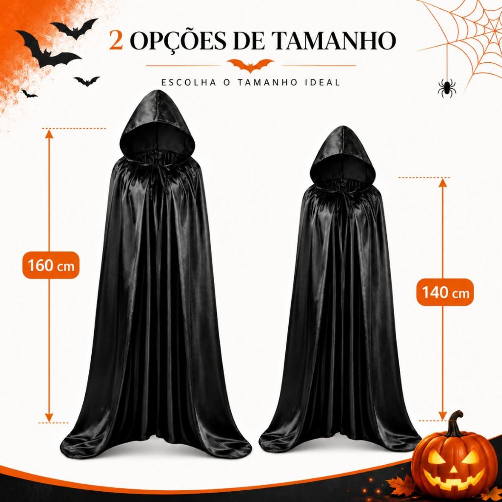 Capa De Bruxa Vampiro Drácula Com Capuz Halloween Pânico Luxo Fantasia Halloween Preto ou Vermelha — imagem 2 de 2