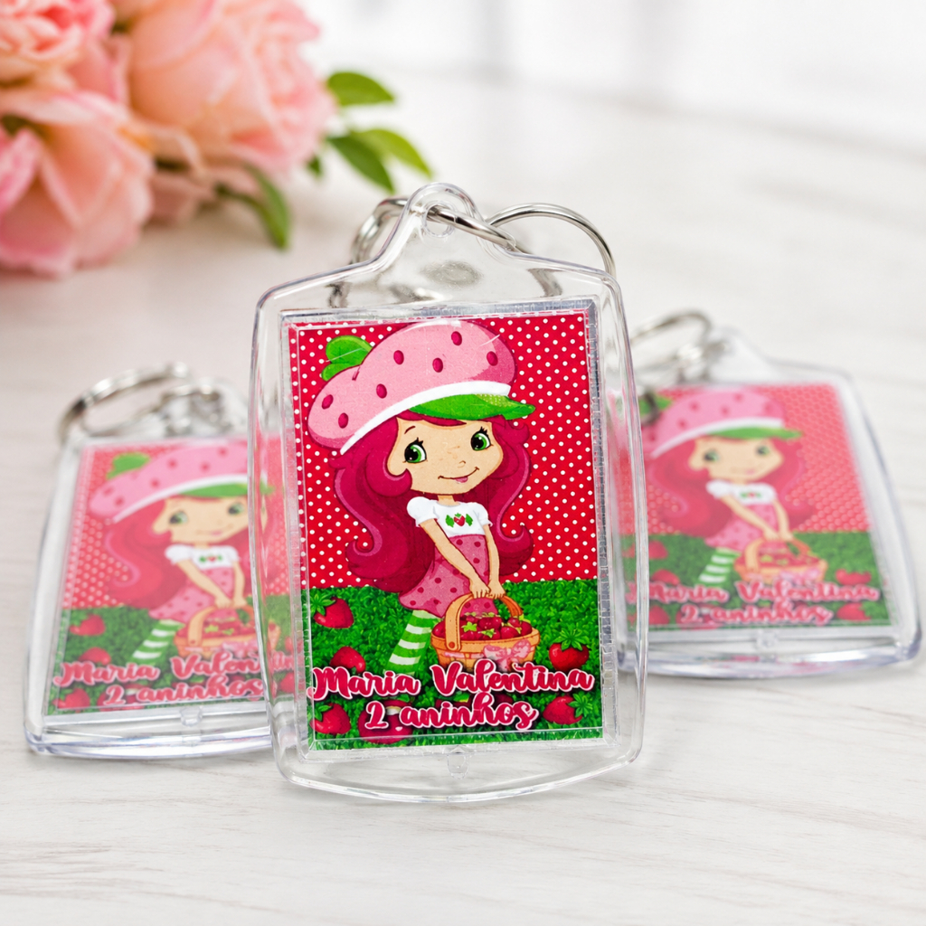 Chaveirinho Acrílico Brilhante Personalizado - Lembrancinhas--Aniversário-Mesversário Moranguinho
