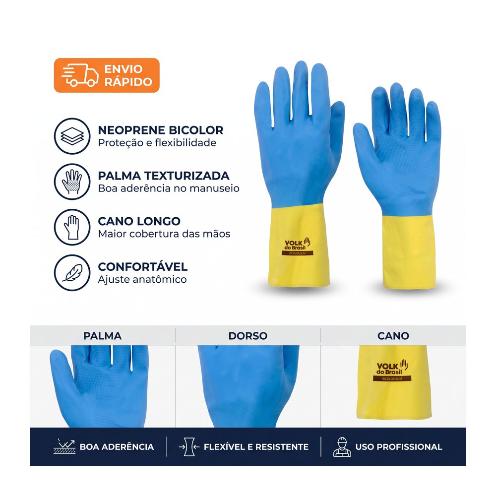 Luva Latex E Neoprene Bicolor Proteção Quimica Limpeza ca 5774
