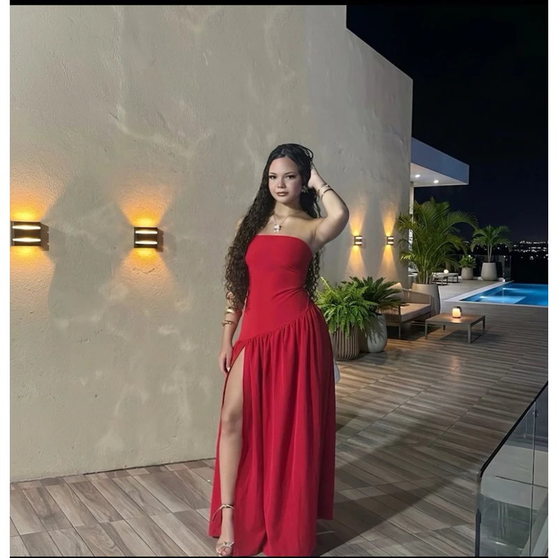 vestido longo feminino malha tomara que caia franzido assimétrico com bojo casual chic festas saídas — imagem 1