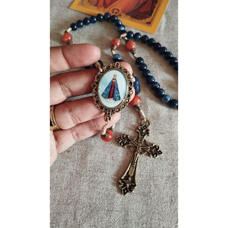 Terço Nossa Senhora Aparecida Católico Artesanal Azul e Coral