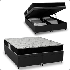 Cama Box Baú Queen Bipartido + Colchão D33 One Face - Couro Preto