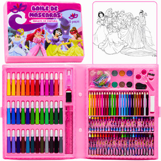 Kit Maleta Escolar 150 Peças Pintura Menina Baile Das Princesa Colorir Canetinhas Hidrográficas Lápis De Cor Giz De Cera