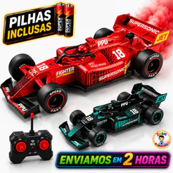 Carrinho de Controle Remoto Recarregável Formula 1 Solta Fumaça Controle Total Menino e Acessórios