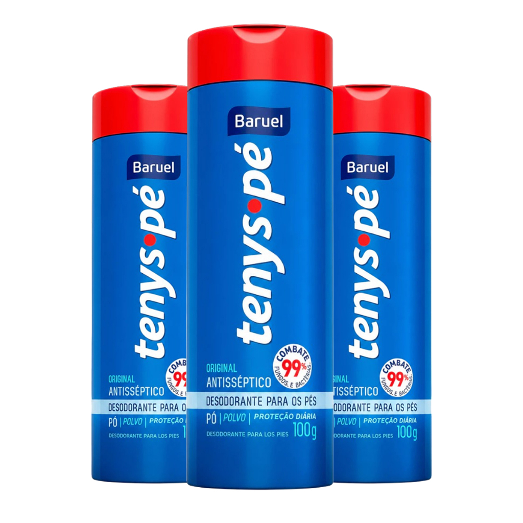 Kit 3un Talco Tenys Pé Baruel Tradicional 100g