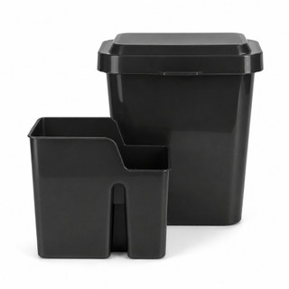 Kit Pia Preto 2 Peças Lixeira 4L Com Porta Utensílios Cozinha Organizador Casa