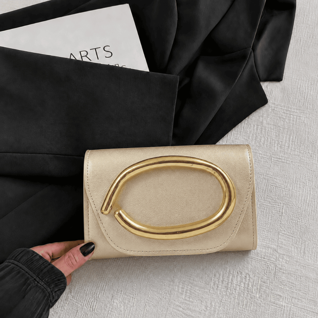 Bolsa Feminina Clutch Luxo Dourada com Alça Metal Elegante