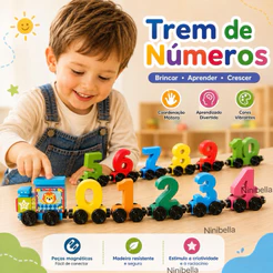 Trem de Números Magnético Infantil 0 a 10 – Brinquedo Educativo de Madeira Para Aprender e Brincar