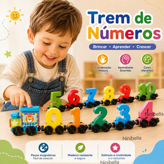 Trem de Números Magnético Infantil 0 a 10 – Brinquedo Educativo de Madeira Para Aprender …