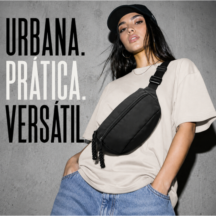 Bolsa Pochete Transversal Feminina Urbana Fashion com Alça Regulável 2 Bolsos com Zíper Casual Compacta para Looks