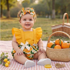 jardineira laranja romper laranja romper frutinhas