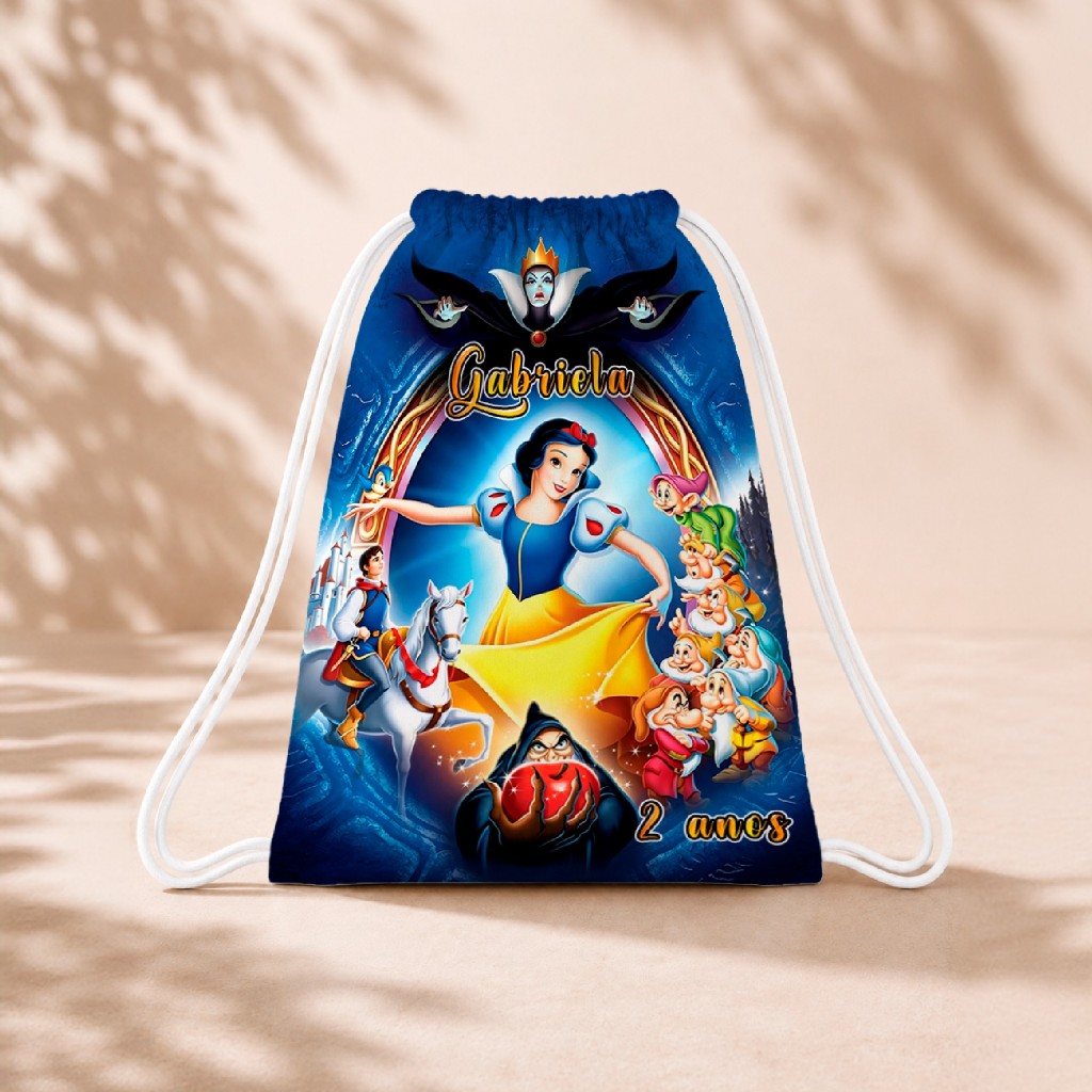 10 Mochila Personalizada Infantil 18x26 Sacolinhas Surpresa Festa Aniversário Lembrancinha Branca de Neve M6