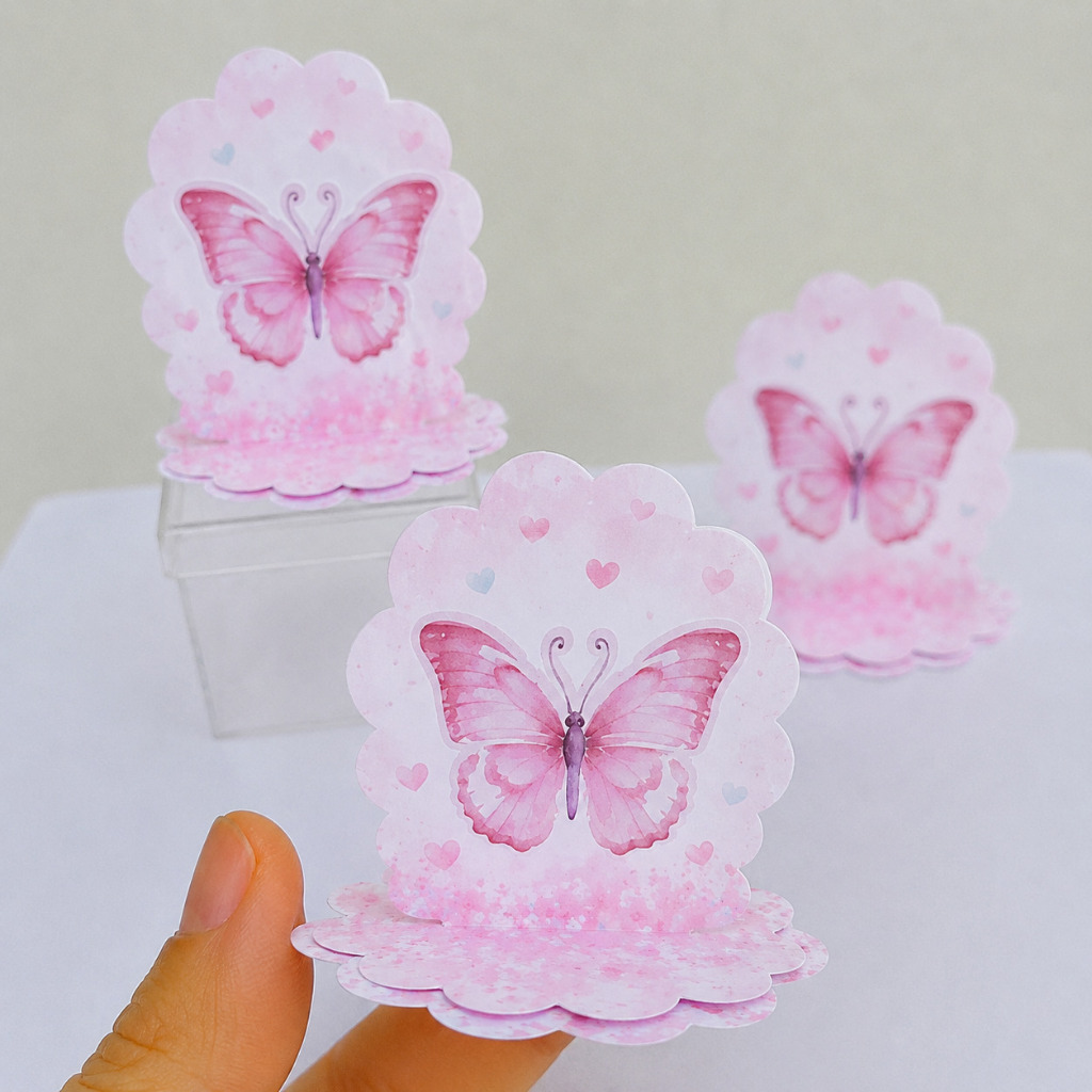 Kit Aplique 3D, 10, 20, 30 ou 40 und. Tag BORBOLETA ROSA Personalizados Lembrancinhas Festa infantil | Aniversário