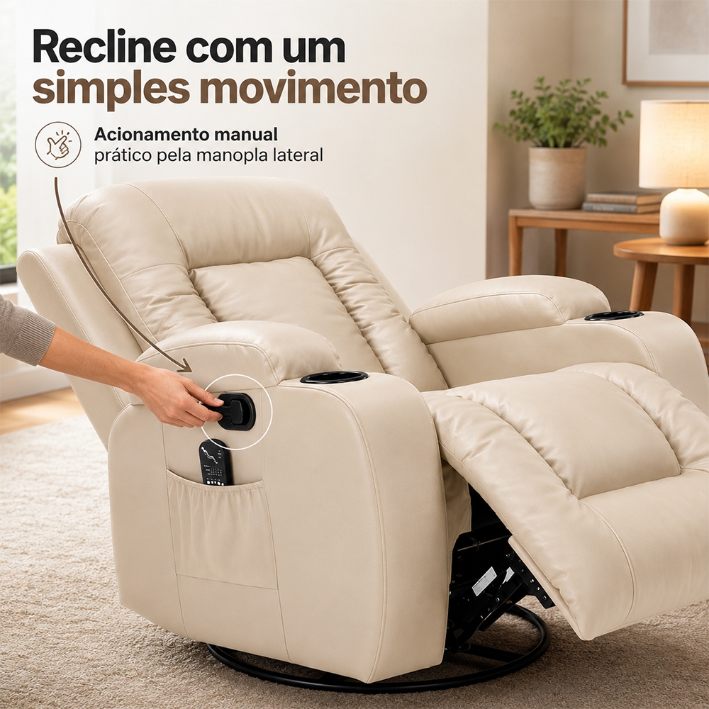 Poltrona Reclinável Poltrona Massageadora Poltrona Giratória Bege Poltrona do Papai Massagem Austin PU G94