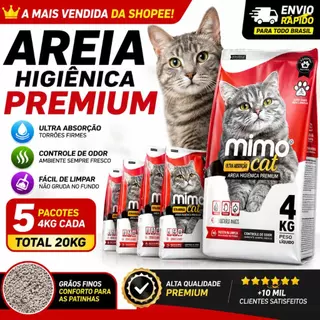 Areia Higiênica Mimo Cat Tradicional 12kg (3x4kg) | Alta Absorção • Neutraliza Odores • Torrões Firm