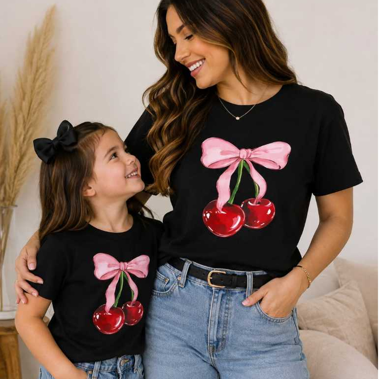 Camiseta Infantil Adulto Tal Mãe Tal Filha Blusa 100% Algodão Cherry Modinha Shopping Camiseta Luxo