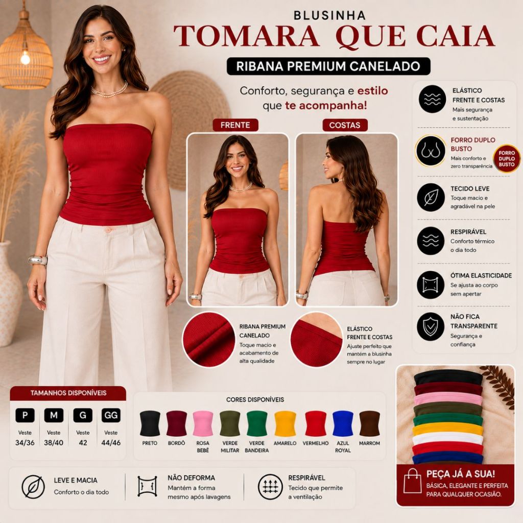 Blusinha Tube Top Ribana Premium Feminino Forro Busto Tubinho Básico Canelado Blogueira Premium 0001