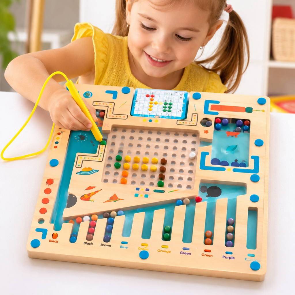 Brinquedos Montessori Labirinto Magnético De Cor E Números De Madeira Para Idades 2-4  Motora Fina