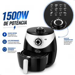 Fritadeira Air Fryer Elétrica Sem Óleo 3,8 Litros 1500w 127v Preta Pratitudo Essencial Timer 30min Cesto Antiaderente