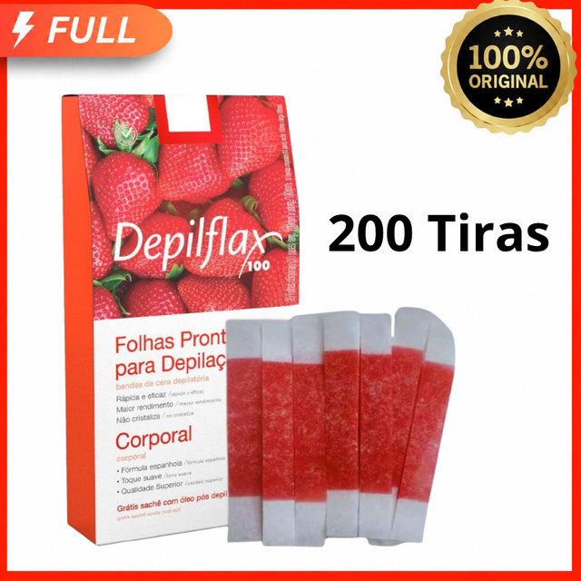 200 Tiras de Cera Depilatória Facial Morango 100 Pares Unidades Sobrancelhas Buço — Prontas para Uso Depilflax