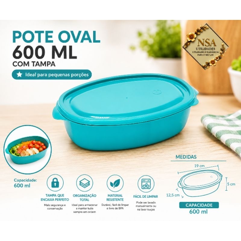 Pote oval 600 ml kit 50 unidades — imagem 2 de 2