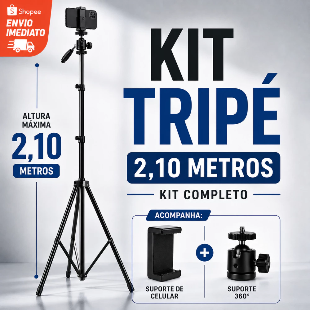 Kit Tripé Profissional Para Gravações TikTok Instagram Com Clip de Celular e Suporte 360° Giratório