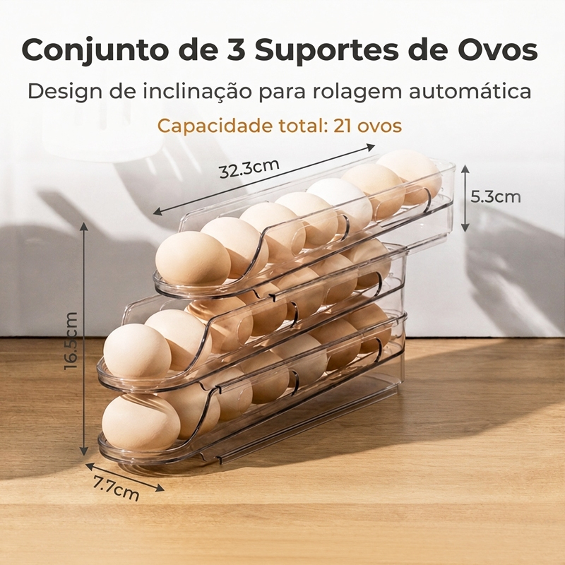 Porta Ovos com 3 Andares Organizador para Geladeira Rolante de Plástico