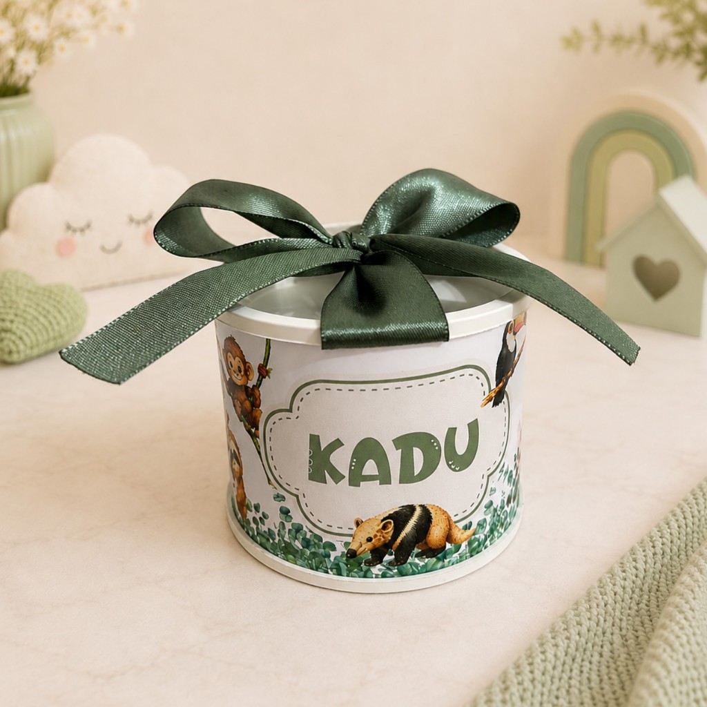 KIT TUBOLATA PERSONALIZADA 5X6-FAUNA BRASILEIRA-LEMBRANCINHAS-CHÁ DE BEBE-MATERNIDADE-ANIVERSÁRIO