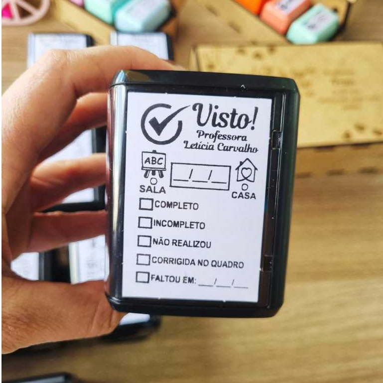 Carimbo Automático Grande para Professor – Visto, Rotina Diária, Produção de Texto (TRODAT))