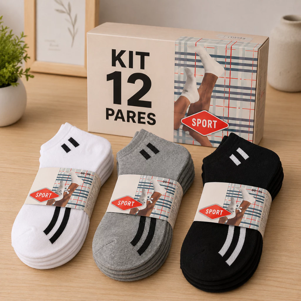 Kit Meia Soquete Cano Curto Masculina Feminina Unissex Confortaveis 3, 6, 12 e 24 Pares Menor Preço — imagem 1