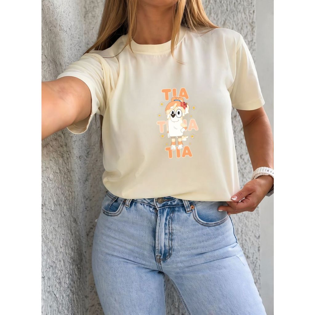 Camiseta Camisa Blusa Feminina 100%Algodão Bluey e Bingo, Tia estilosa delicada Mulher — imagem 2 de 2