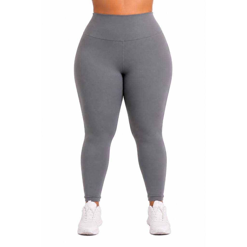 Calça feminina Legging Plus size  cinza cintura alta academia fitness Não Transparente