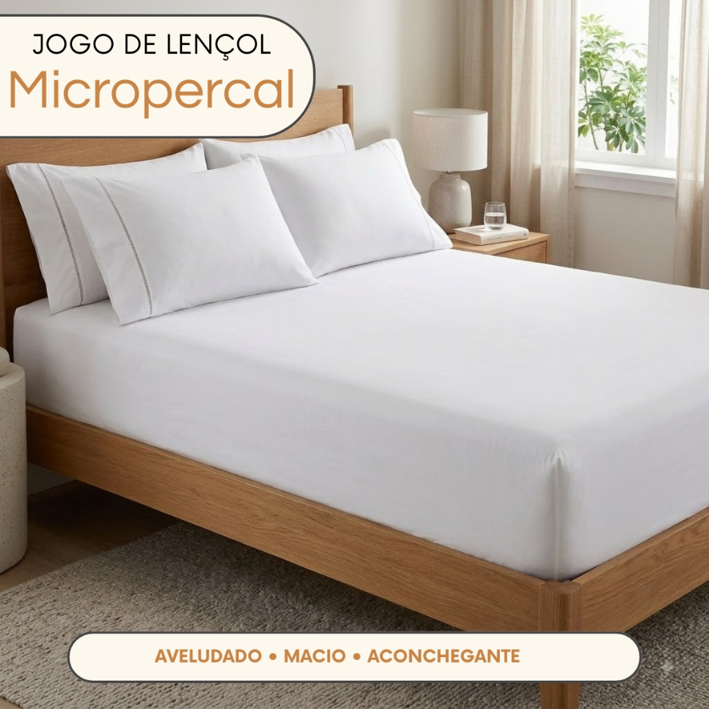 Jogo de Lençol Queen Casal Solteiro King Micropercal 200 Fios com Elástico e Fronhas Ponto Palito