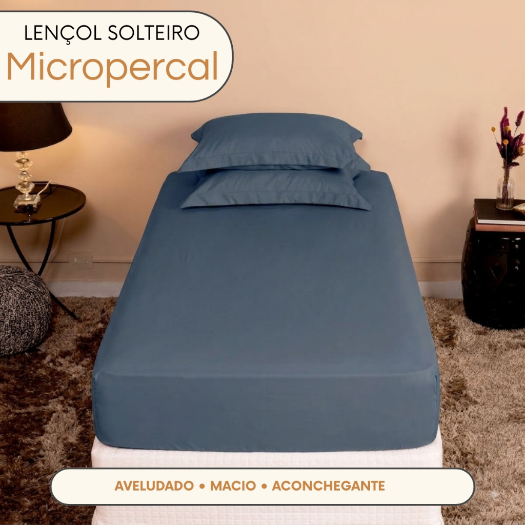 Lençol Solteiro com Elástico 2 Peças Jogo de Cama Micropercal 200 fios 1 Fronha Toque Acetinado Macio