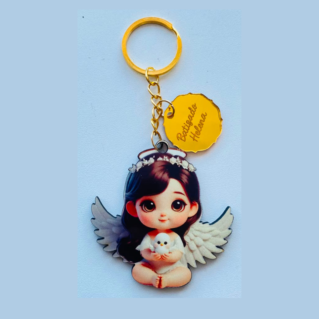 Anjinha - Chaveiro Personalizado MDF brilhoso Lembrancinha Batizado Igreja